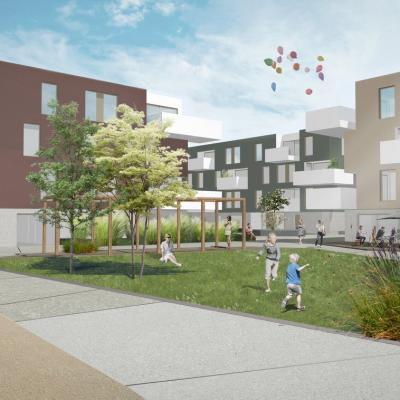 Wohnquartier Stifterstraße, Modell-Ansicht von Hof – LCB Planung GmbH.