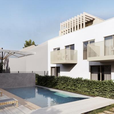 Adam Betz Gasse, Modell-Ansicht vom Hof  mit Pool – LCB Planung GmbH.